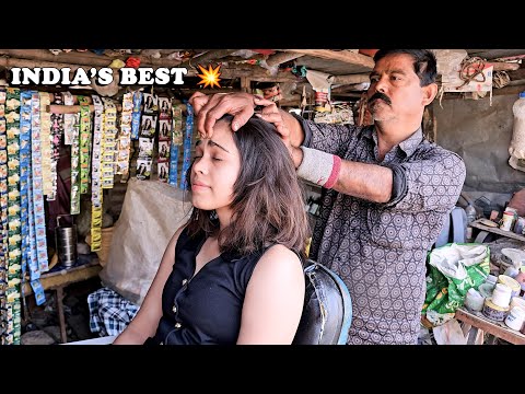 The Greatest Indian Street Barber Head Massage on the Roadside | Beautiful Girl ASMR | Acupressure