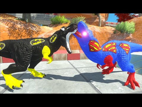 BATMAN T-REX vs SUPERMAN T-REX OASIS  DEATH FALL - Animal Revolt Battle Simulator