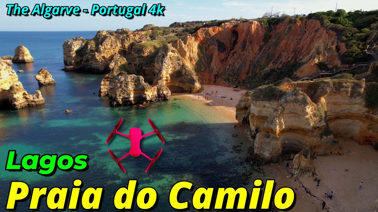Experience enchanting aerial panoramas of Praia do Camilo.