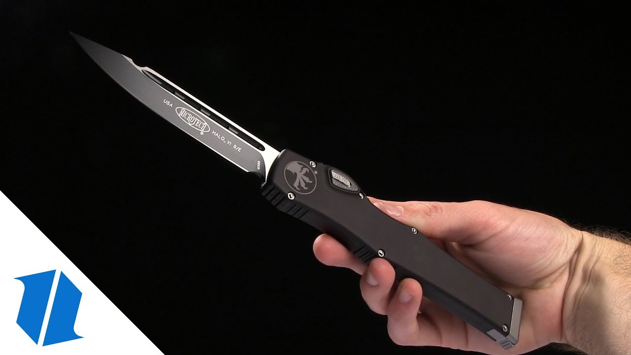 Microtech Halo VI Tanto OTF Automatic Knife Black Tactical (4.4" Black DLC )