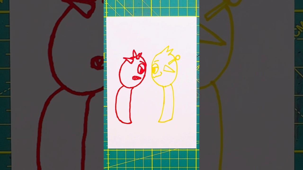 両手でRaddyとSimonの対峙シーンを描いています！「sprunki」#shorts #sprunki #描き方