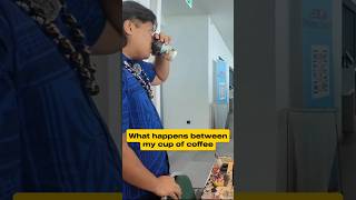 First sip of coffee at a Comic con