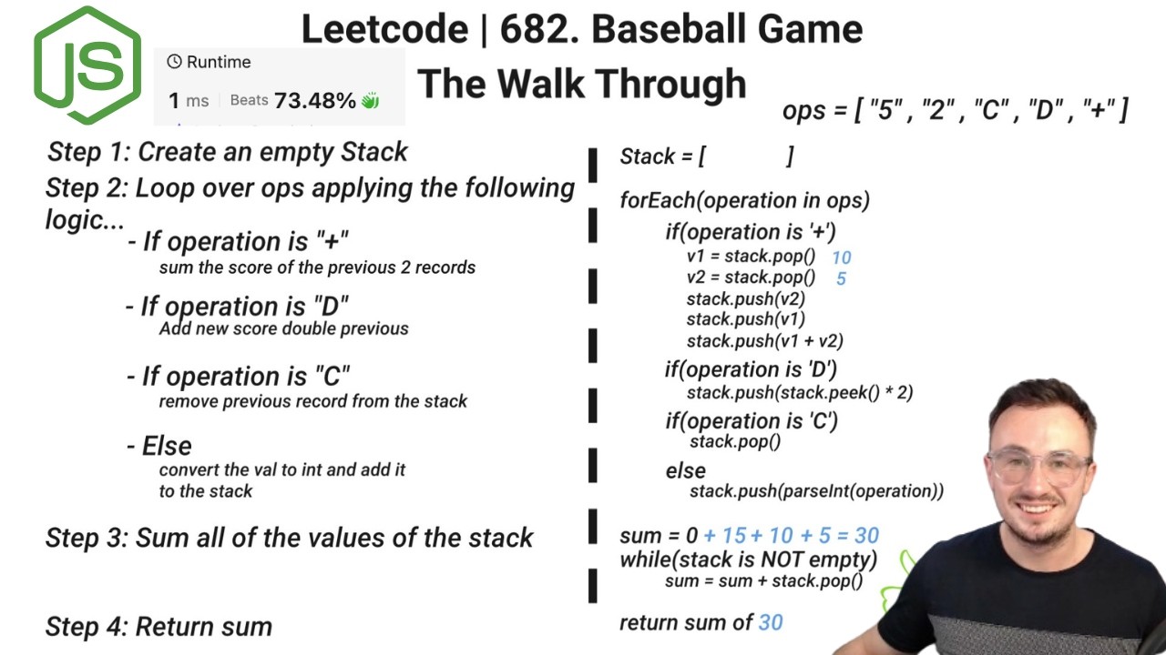 LeetCode 682. Baseball Game in JavaScript (Stack-Based Solution)