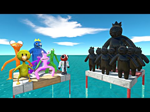 Rainbow Friends Falling and Fight Shadow Rainbow Friends Blue Team - Animal Revolt Battle Simulator
