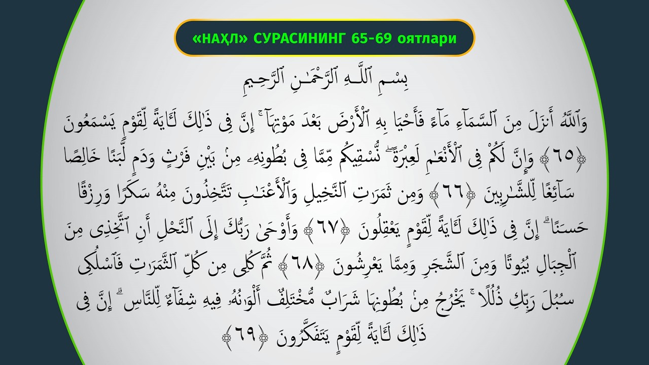 JONLI: Nahl surasining 65-oyatidan 114-oyatigacha 09.04.2026