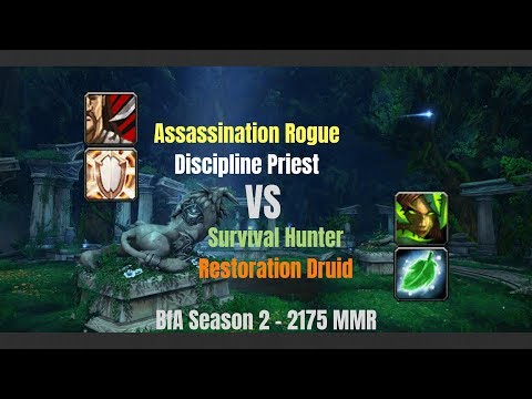 Assa Rogue Disc Priest vs Survival Hunter Resto Druid  - 2175 MMR - BfA Season 2