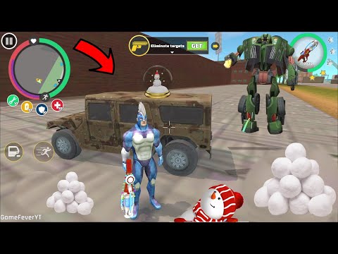 Rope Hero Vice Town (Rope Hero Freeze Car Robot and shocked Electric) Rope Hero with Snow Gun Ball
