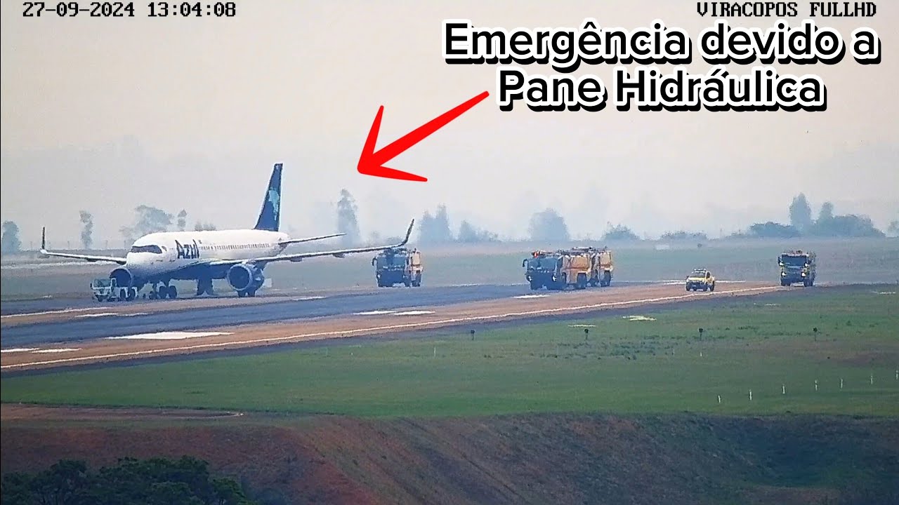 AVIÃO FAZ POUSO DE EMERGÊNCIA EM CAMPINAS DEVIDO A VAZAMENTO DE FLUIDOS HIDRÁULICOS - AIRBUS A320NEO