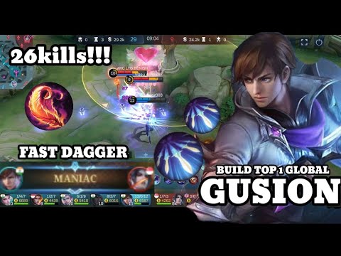 MANIAC!!! Fast Daggers Gusion Insane 26 Kills - Build Top 1 Global Gusion ~ MLBB