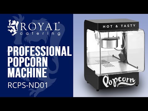 Video - Profesionálny stroj na popcorn – moderný dizajn – 4 – 5 kg/h – 1.2 l – čierny – Royal Catering