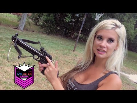 80lb Crossbow Pistol vs. Fruit & Cans.   American Gun Chic experiments & reviews an 80lb Crossbow