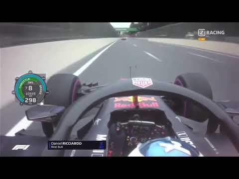 Ricciardo vs Alonso 349km h Overtake   Baku Onboard   F1 2018 Azerbaijan Grand Prix   With Telemetry