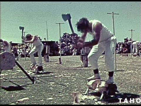 Cover image for Film - Top Axe - world wood chopping & sawing championships - Canadians, New Zealanders, interstate axemen, Tasmanians & an American vied for honours. Captures excitement of event won by Tasmanian Doug Youd. Parade in Ulverstone. Narrated by Don Closs.