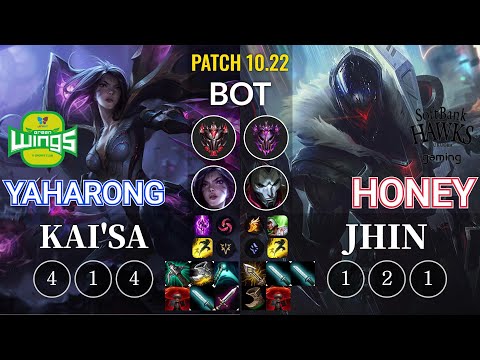 JAG Yaharong Kai'Sa vs SHG Honey Jhin Bot - KR Patch 10.22