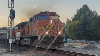 Old H2 BNSF 9-44CW with K3LA train horn leading grain train