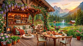 Soft Background Jazz with Gentle Outdoor Cabin ~ Relaxing Music in a Peaceful Lakeside Setting | 4K
