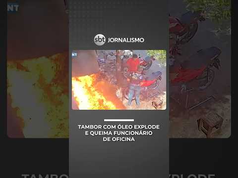 Tambor com óleo explode dentro de oficina e trabalhador sofre queimaduras graves | #PrimeiroImpacto