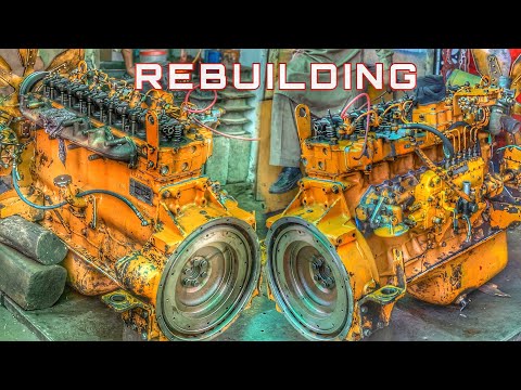 Rebuilding Komatsu Grader Diesel Engine Completely || Repairing 6 Cylinder Diesel Engine