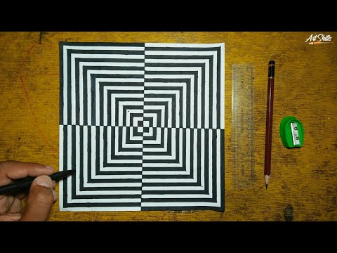 How to Draw Geometric Optical Illusion Art - Step by Step | Art Skills