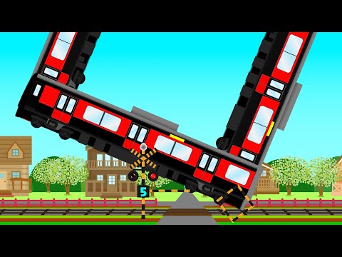 踏切の遮断機と電車が変な形に