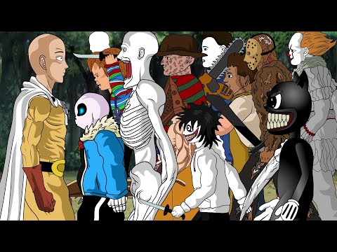 Saitama fight all vs scp 096, Sans, Cartoon Cat, Huggy Wuggy, Jason, Michael, Freddy, IT,Chucky,Jeff