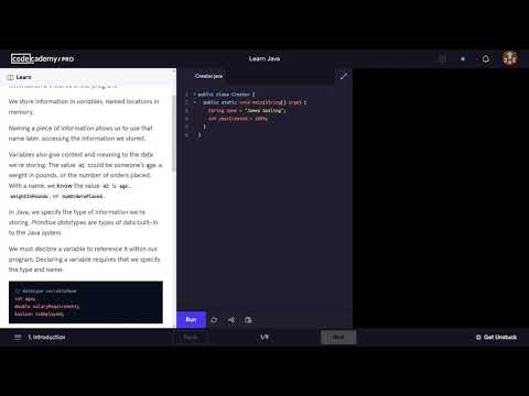 Learn Java 2 0 Variables Codecademy Walkthrough
