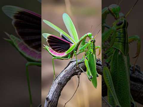 Mantis hunts giant grasshoppers and a delicious feast #mantis #hunting #grasshopper #nature