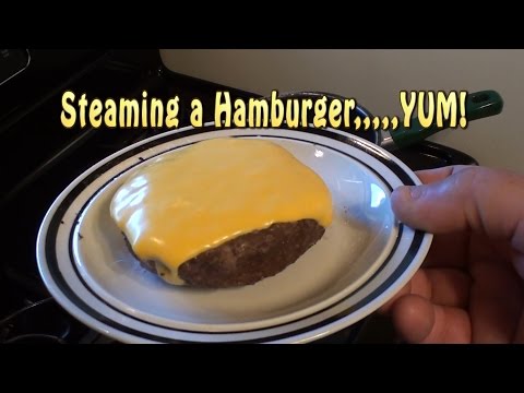 Man-Cooking. Steaming Frozen Hamburger Patties. YUM.