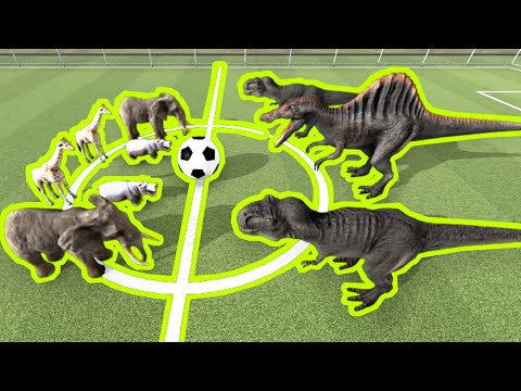 Soccer Championship Elephant Giraffe Hippo vs T Rex Spinosaurus- Animal Revolt Battle Simulator ARBS