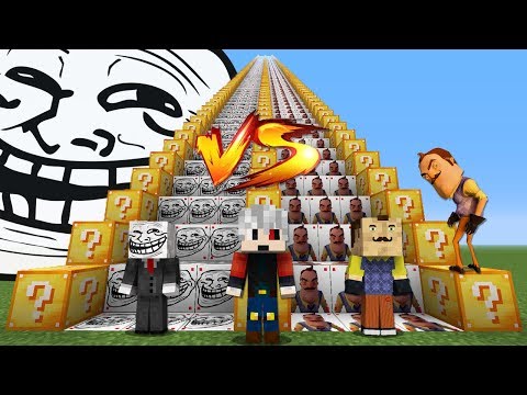 TROLL VS HELLO NEIGHBOR LONGEST STAIRS LUCKY BLOCK - Minecraft