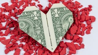 Easy Dollar origami HEART ❤️ money origami heart folding instructions