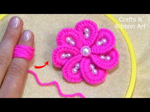 Easy Trick with Finger - Amazing Woolen Flower Making Ideas - Hand Embroidery Design - Sewing Hack