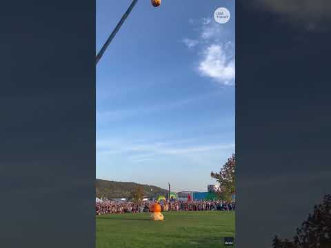 Giant pumpkins meet spectacular end in crowd-pleasing smash fest. See the video.