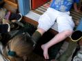 Kid Getting His Foot Stuck In Lady Boots