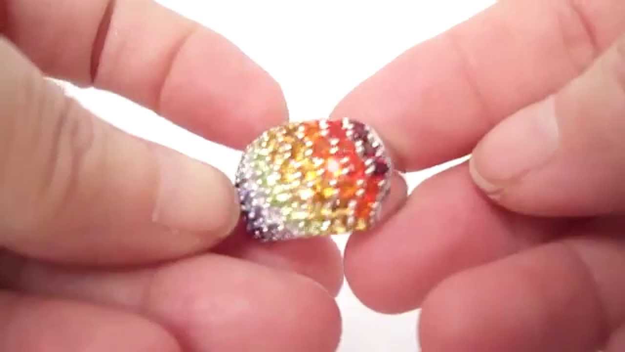 Multi-Stone Gemstone Multi-Color Rainbow Sterling Silver Ring - Size 6