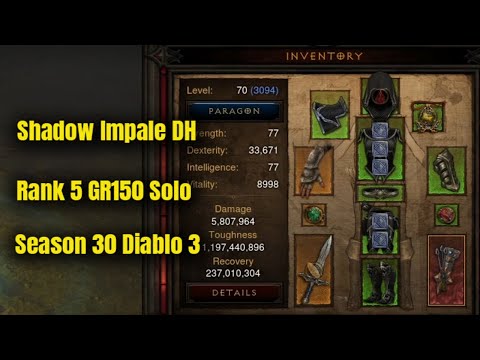 Season 30 Shadow Impale Demon Hunter GR150 Solo - Diablo 3