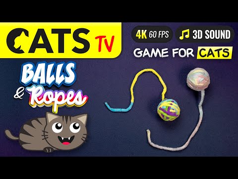CATS TV - Ball of yarns with ropes 😻📺 Game for cats to watch [4K] 3 HOURS