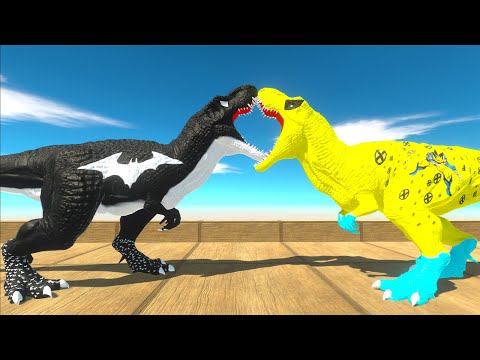 BATMAN T-REX vs WOLVERINE T-REX DEATH CLIMB - Animal Revolt Battle Simulator