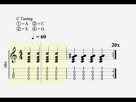 ukulele C to C7 chord change exercise 60bpm