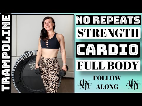 Trampoline Fitness Workout (Strength and Cardio Intervals) No Repeats- Follow Along Fitness