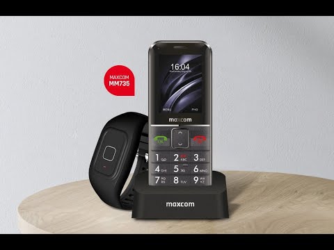 Mobilusis telefonas Maxcom Comfort MM735 su įkrovimo stotele + mygtukas SOS juodos spalvos video