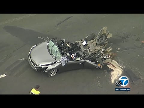 DASHCAM: 1 killed, 3 hurt in chain-reaction crash on 15 Freeway I ABC7