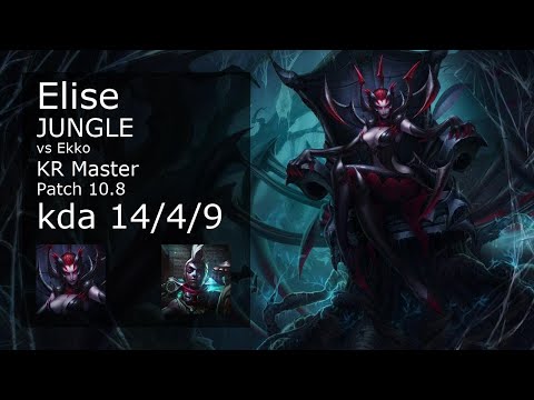 Elise Jungle vs Ekko - KR Master 14/4/9 Patch 10.8 Gameplay // [롤] 엘리스 vs 에코 정글