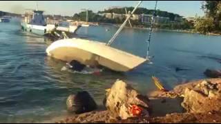 A Yacht Ashore Being Rescued at Rovinj, Croatia. Part 2.