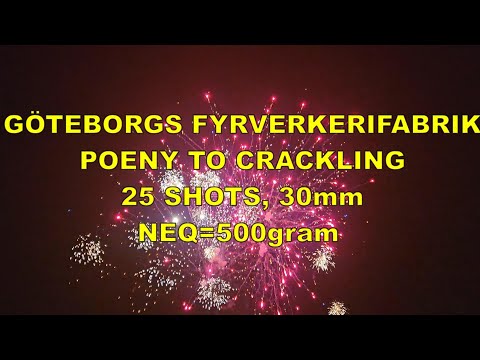 Provar fyrverkeri tårtan Poeny to Crackling från Göteborgs Fyrverkerifabrik nyår 24/25 - blåsigt