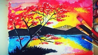 preview picture of video 'Beautiful nature paintings of red trees sunset'