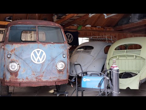 Welding on the 1956 Volkswagen Beetle Ragtop Project.