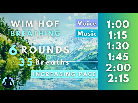 WIM HOF Guided Breathing | 35 Breaths 6 Rounds Increasing Pace | Up to 2:15min