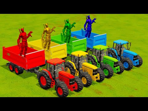 LOADING AND TRANSPORTING COLORED DEADPOOLS ON JOHN DEERE TRACTORS - Farming Simulator 22