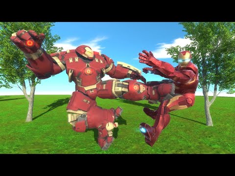 HULKBUSTER VS IRON MAN DEATH CLIMB - Animal Revolt Battle Simulator
